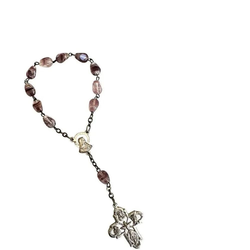 Car mirror  amethyst  beaded  rosary